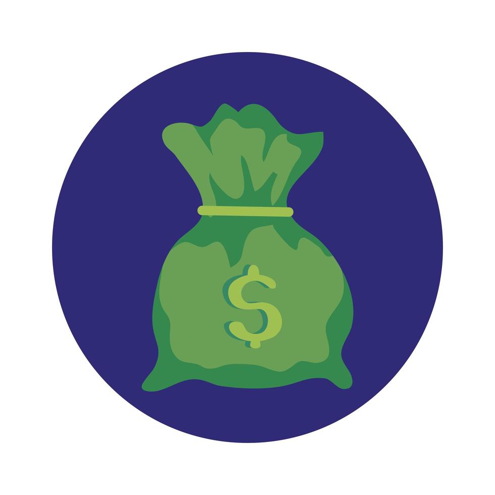 money bag in frame circular isolated icon vector