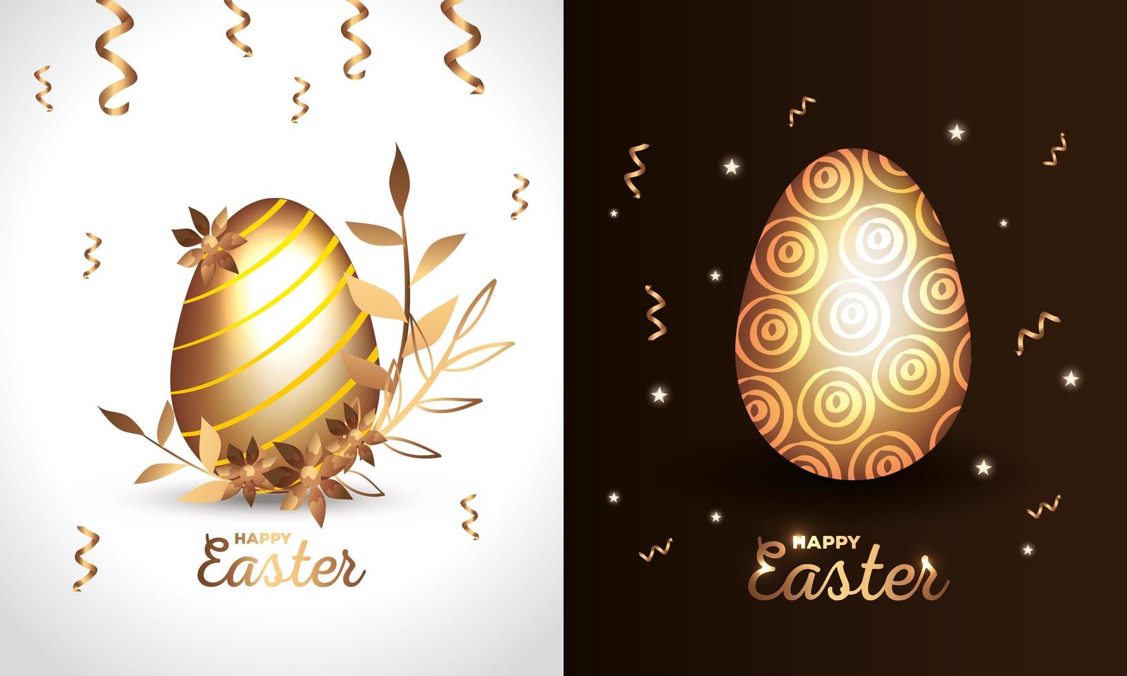 set of happy easter cards golden with decoration vector