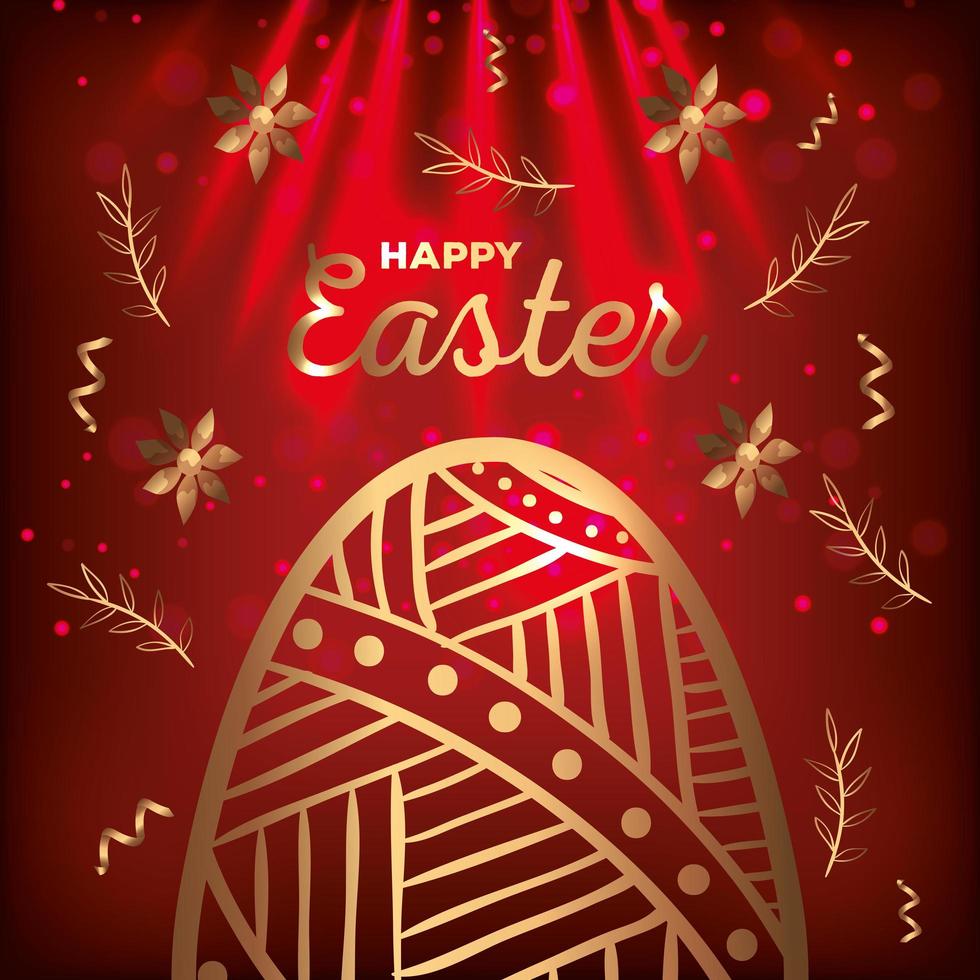 happy easter card golden with egg decorated vector