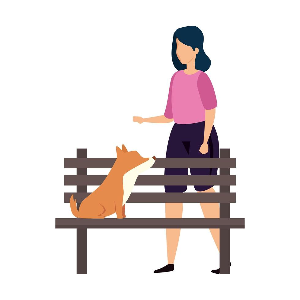 woman with wooden chair of park and dog vector