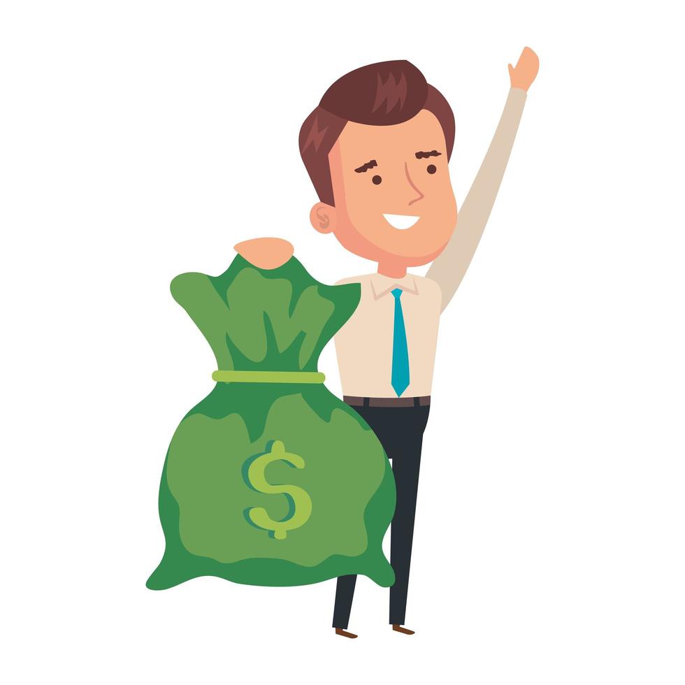 money bag with businessman isolated icon vector