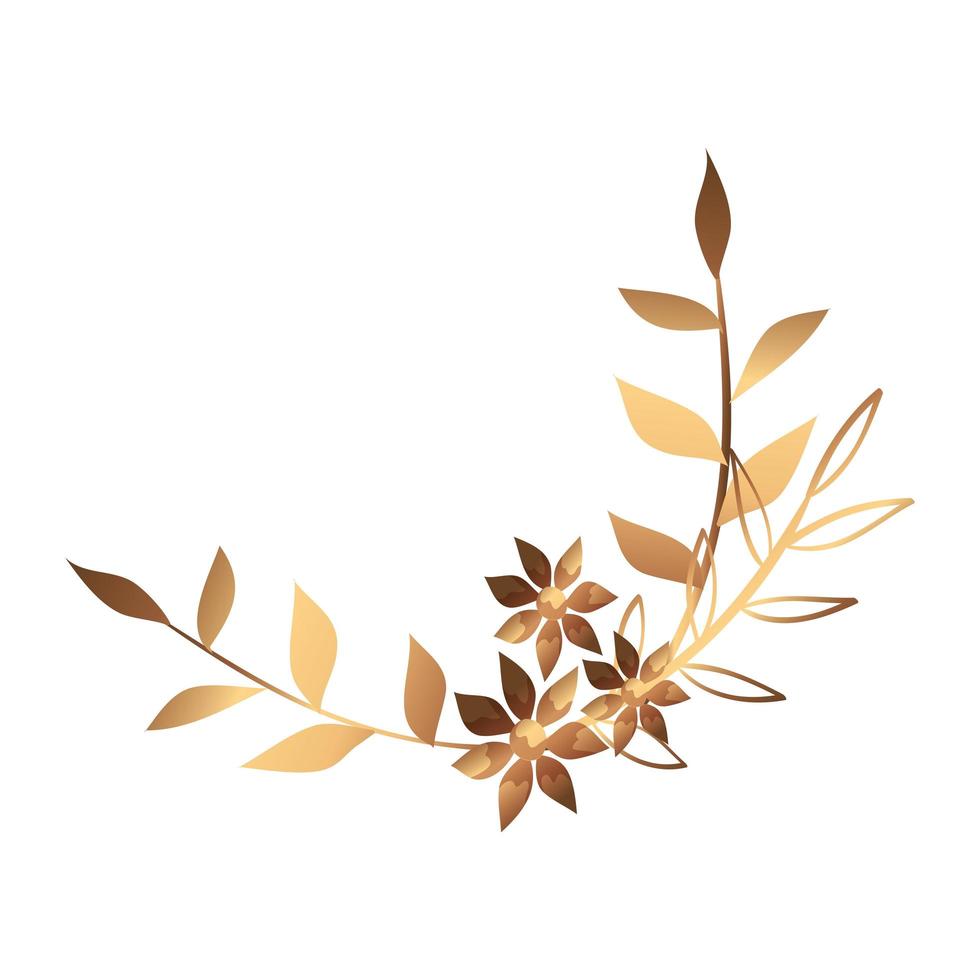 cute flower golden with branches and leafs vector