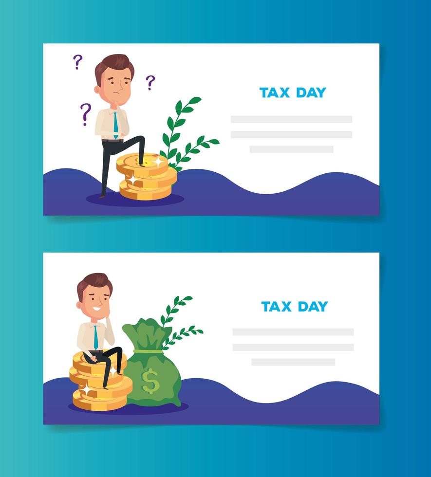 set of tax day posters with icons vector