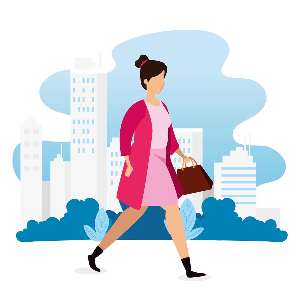 beautiful woman walking in cityscape vector