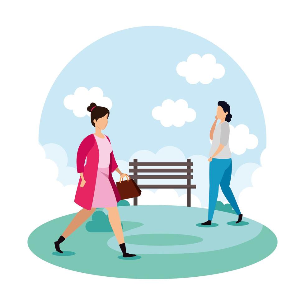 young couple with wooden chair in landscape vector