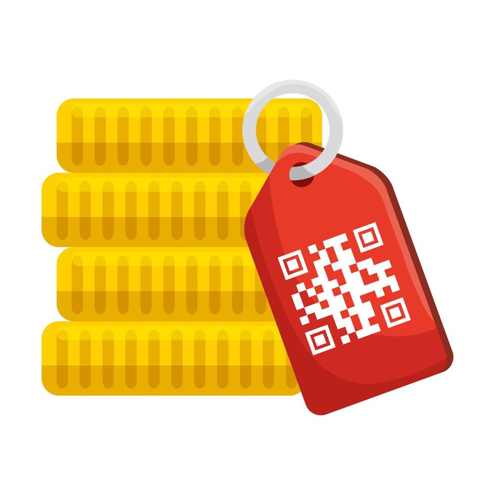 qr code over label and coins vector design