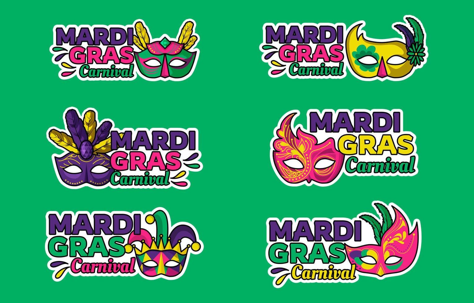 Mardi Gras Mask Sticker Set vector