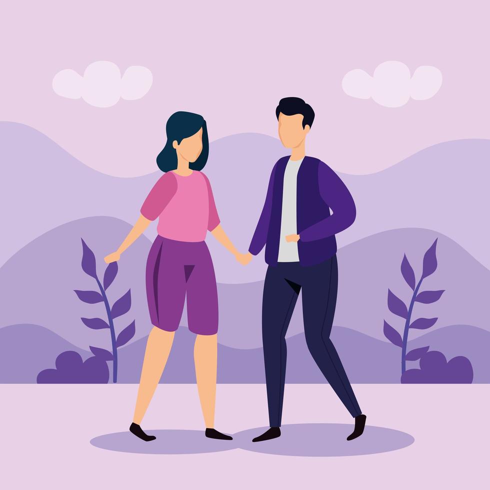 young couple in landscape nature vector