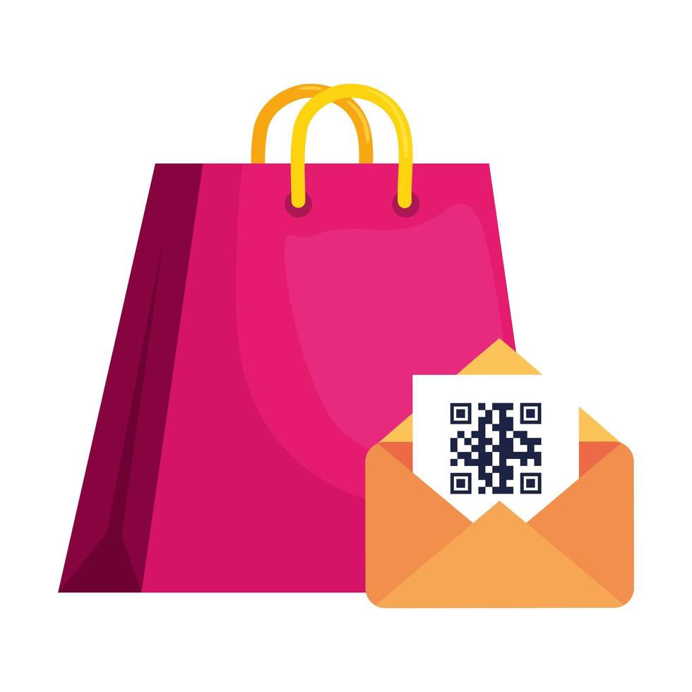 qr code inside envelope and bag vector design