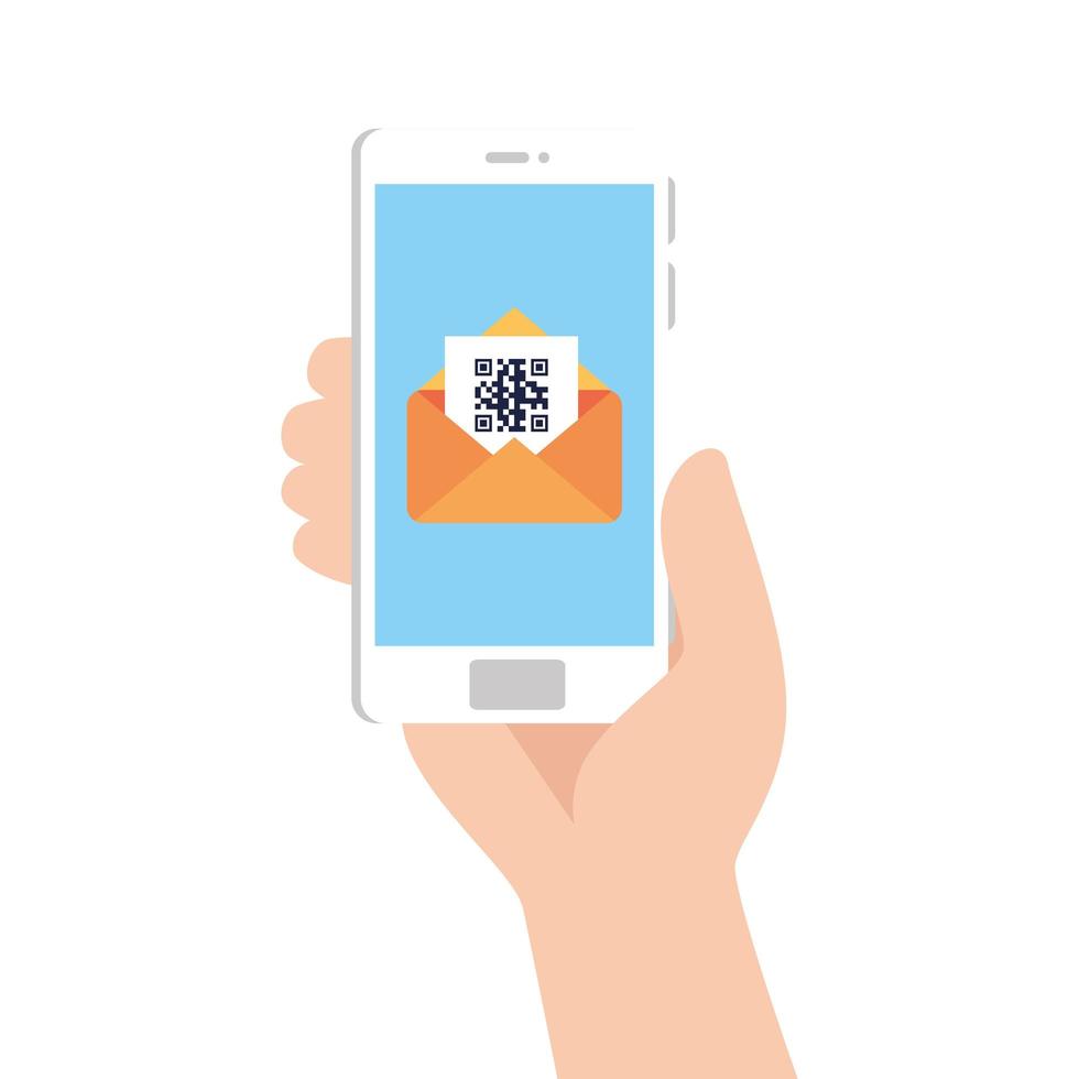 código qr dentro de sobre y diseño vectorial de teléfono inteligente vector