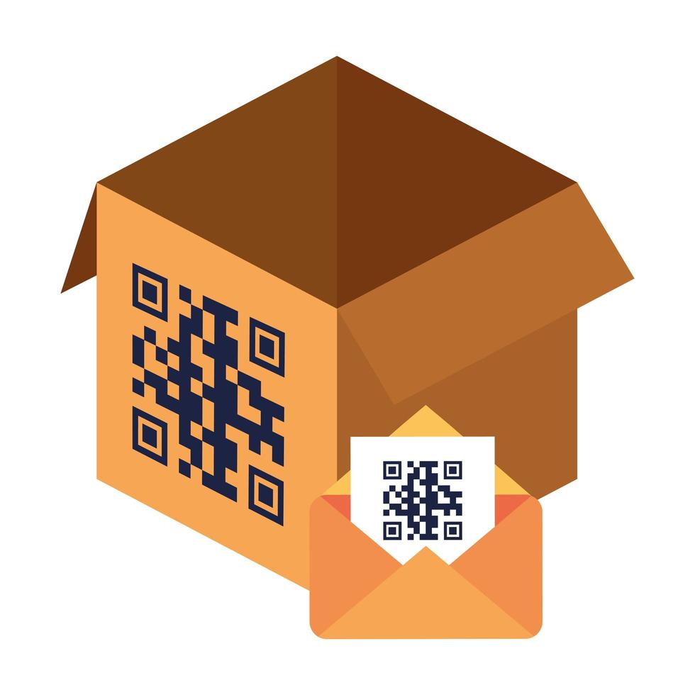 código qr dentro de sobre y diseño de vector de caja