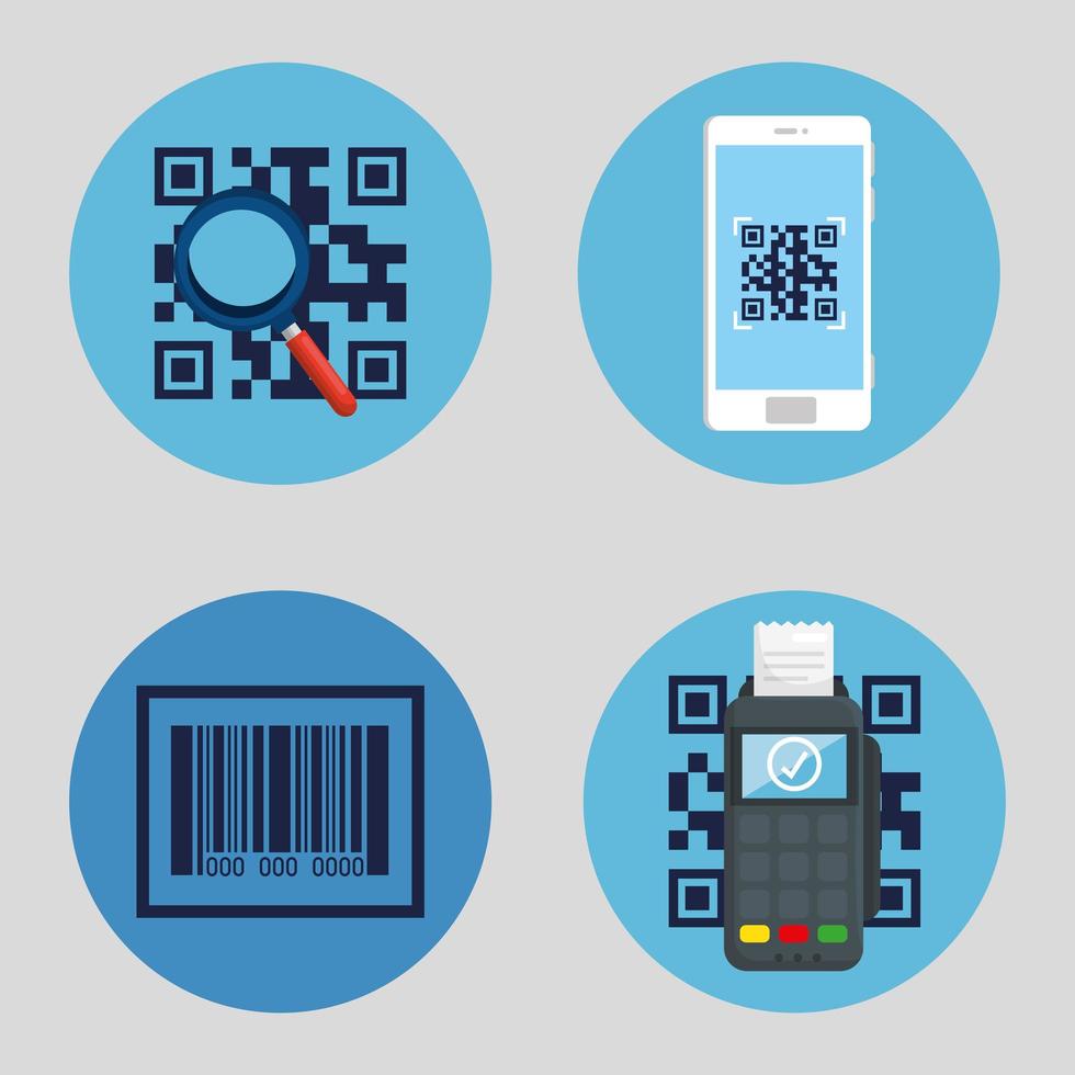 qr code inside smartphone lupe and dataphone vector design