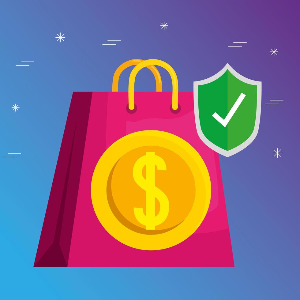 Shopping bag coin and shield vector design