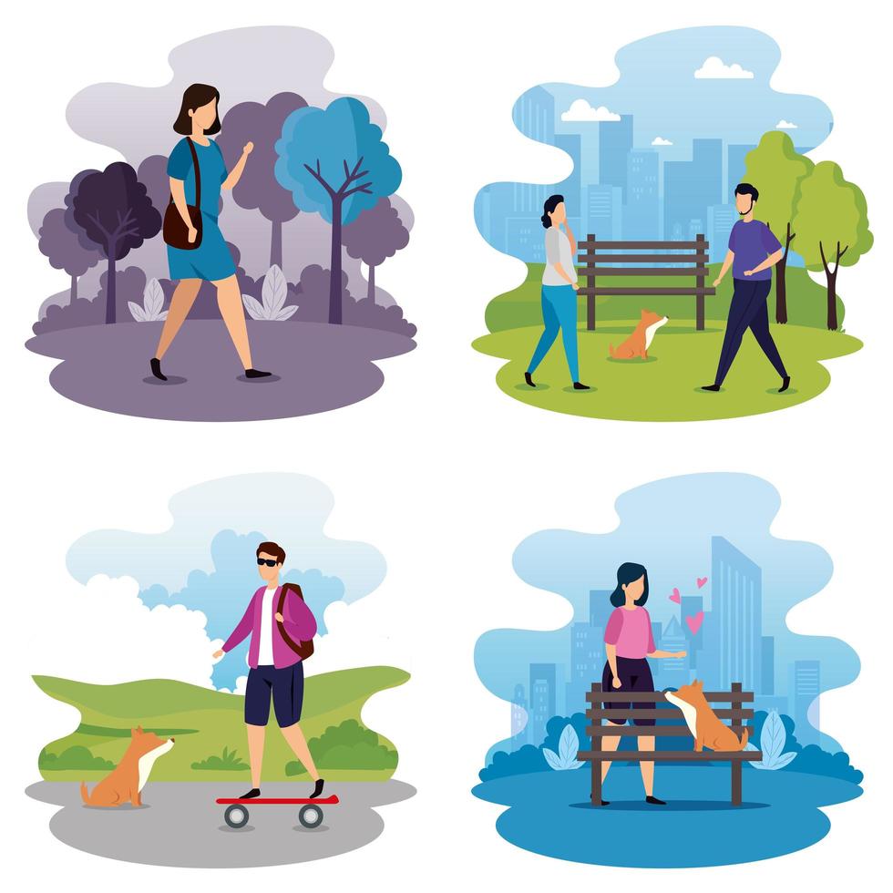 set scenes of young people doing activities vector