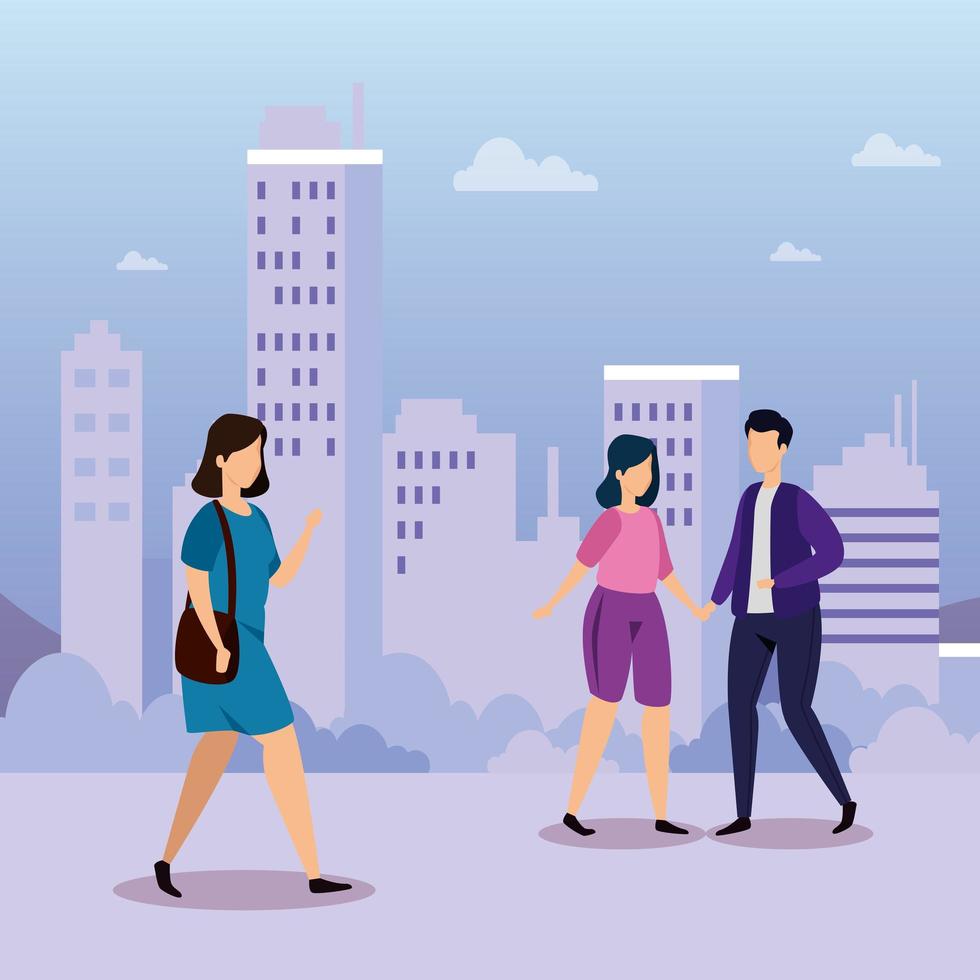 group of young people in cityscape vector
