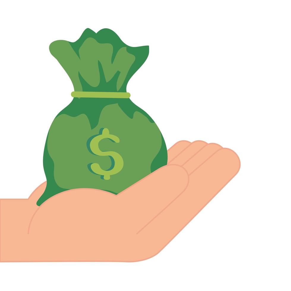 hand with money bag cash isolated icon vector