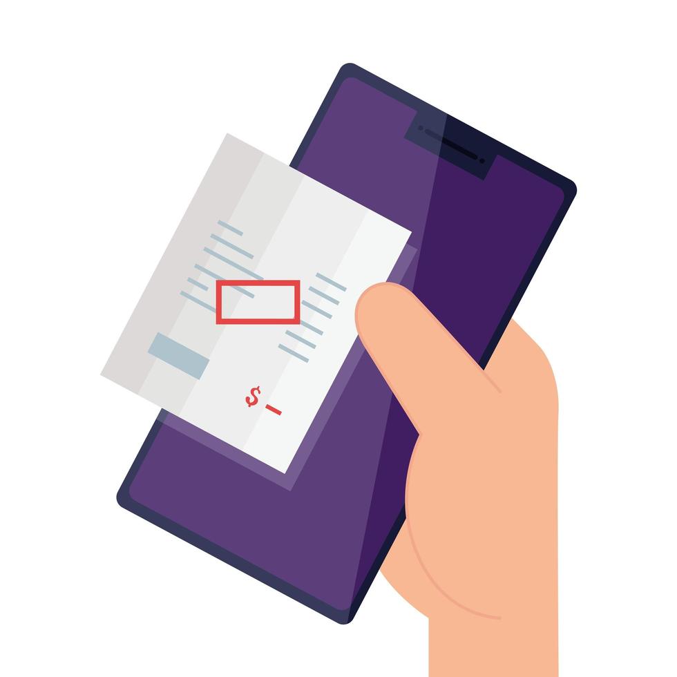 paper voucher with smartphone and hand vector
