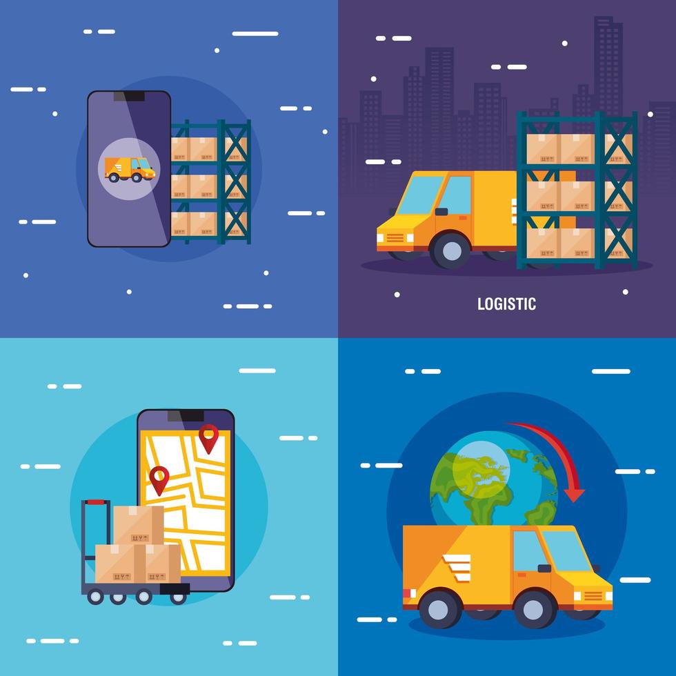 set poster of delivery logistic service with icons vector