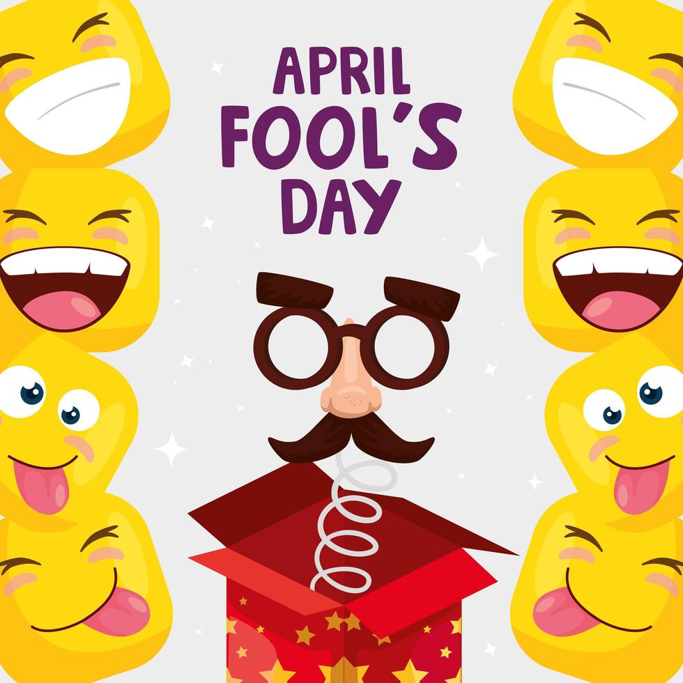 april fool day with emoticones and icons vector