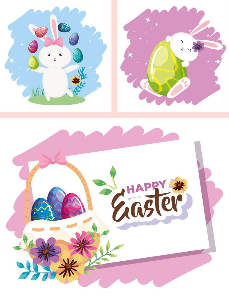 set cards of happy easter with decoration vector