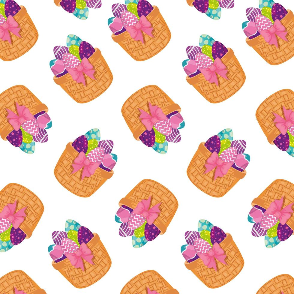 background of eggs easter decorated in basket wicker vector