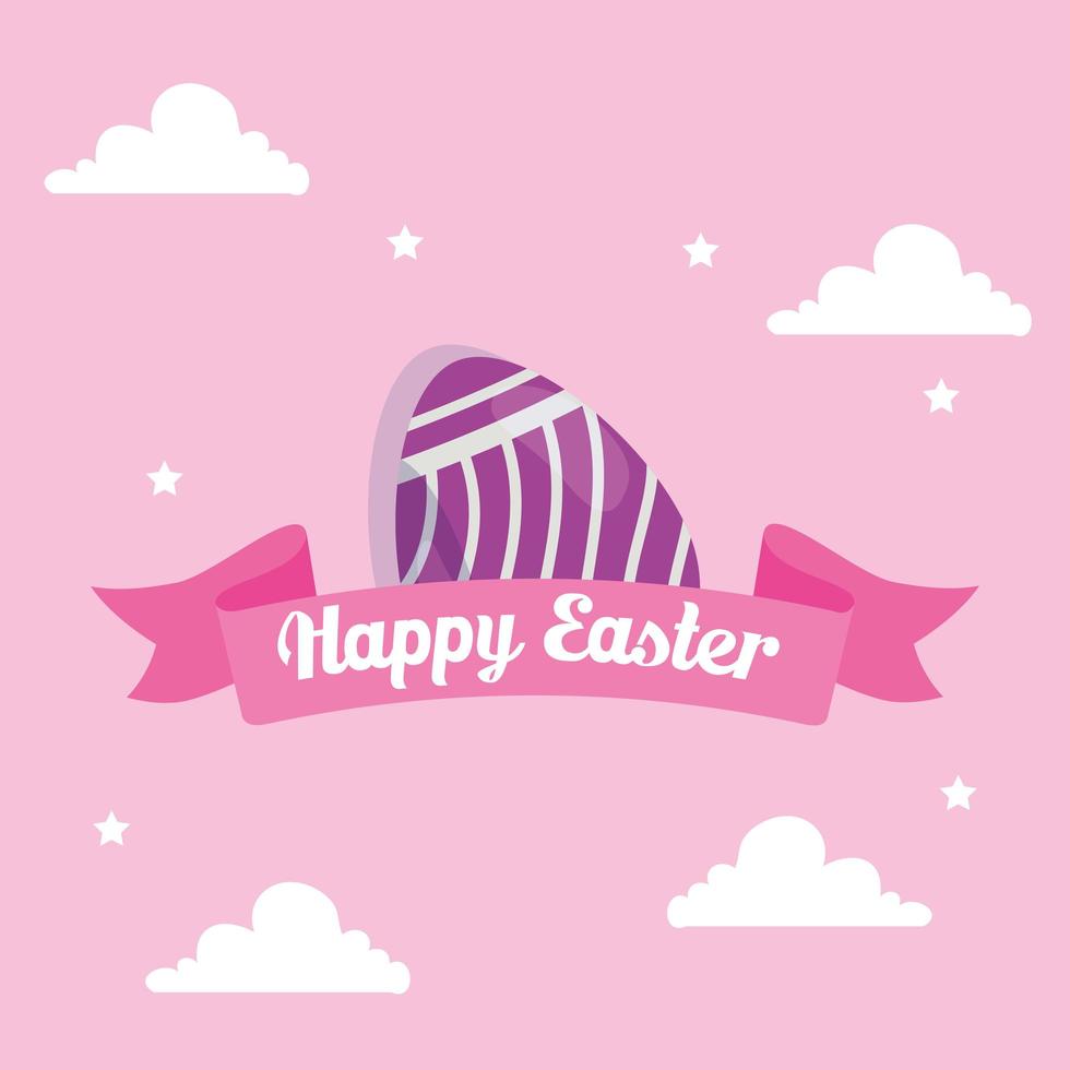 happy easter card with egg decorated and ribbon vector