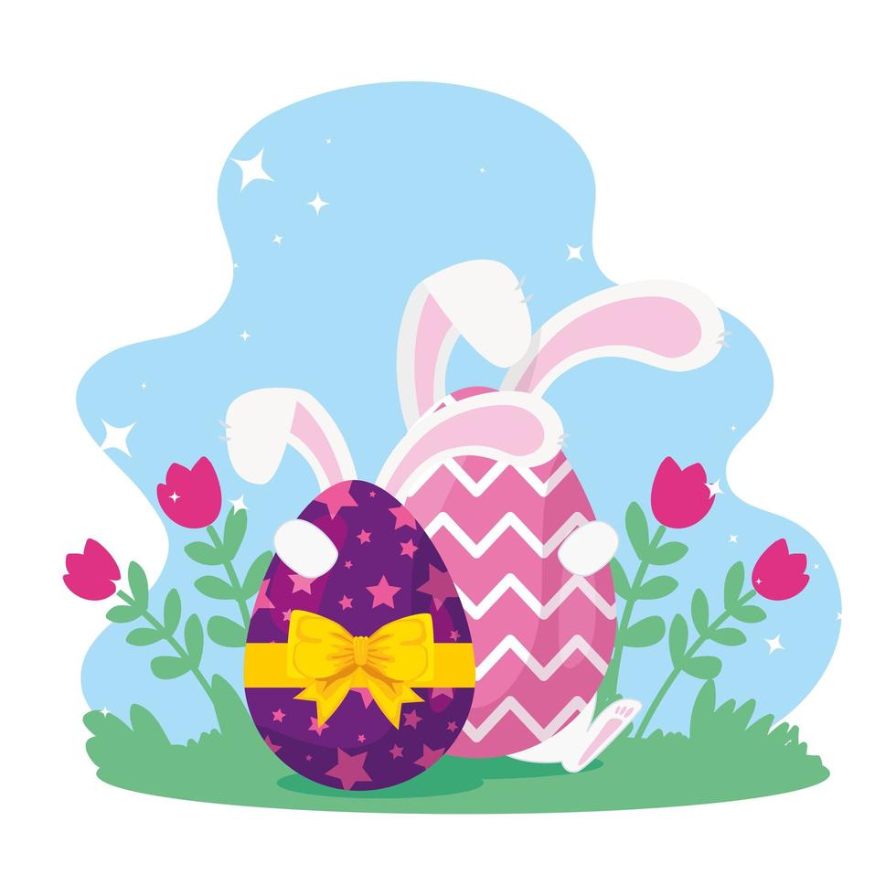 eggs easter decorated with ears rabbit vector