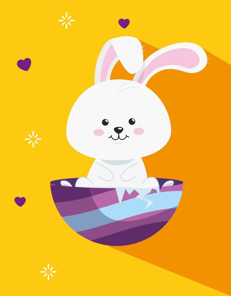 cute rabbit in egg easter decorated vector