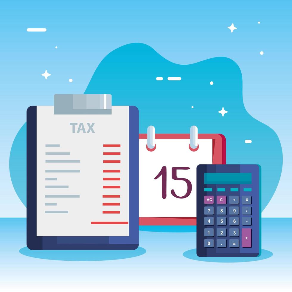 tax day poster with calculator and icons vector