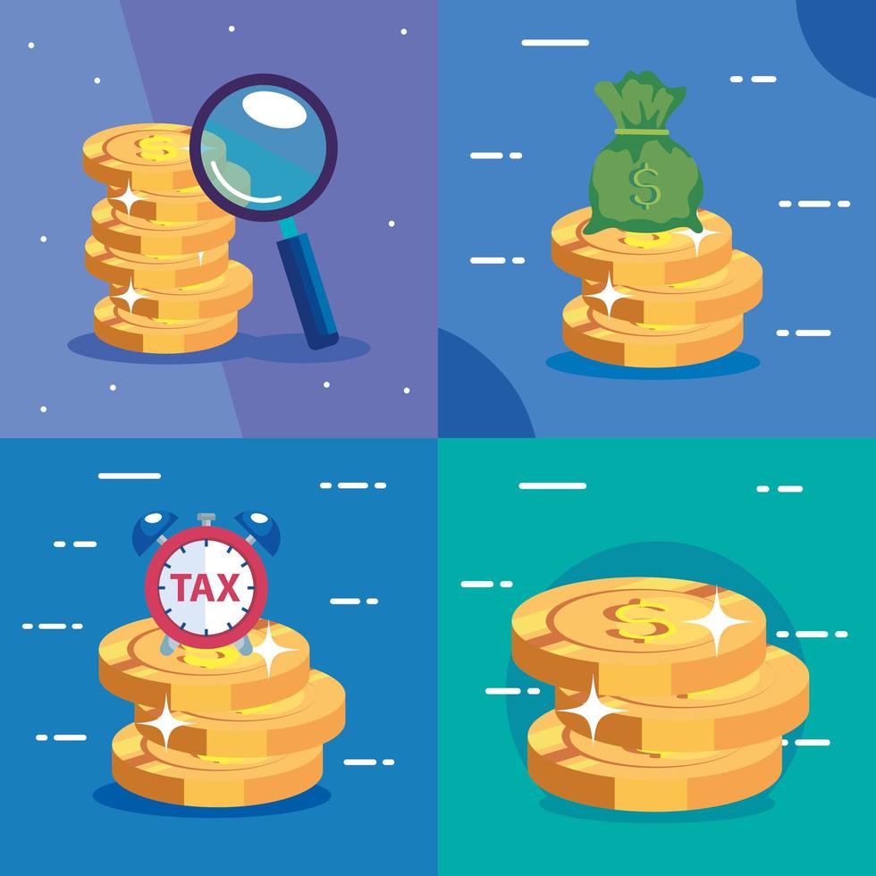set scenes of tax day and icons vector