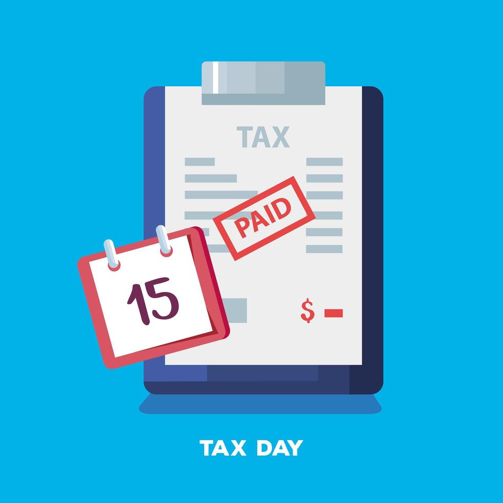 tax day poster with clipboard and icons vector