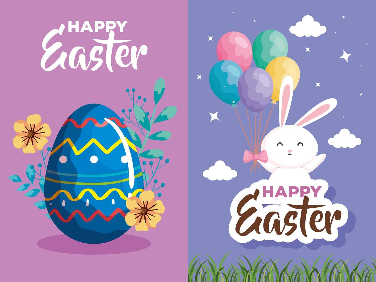 set of happy easter card with decoration 4627079 Vector Art at ...