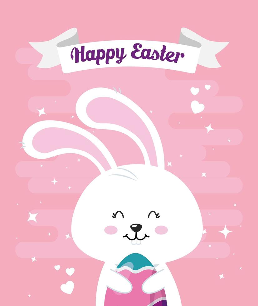 happy easter card with rabbit and egg decorated vector