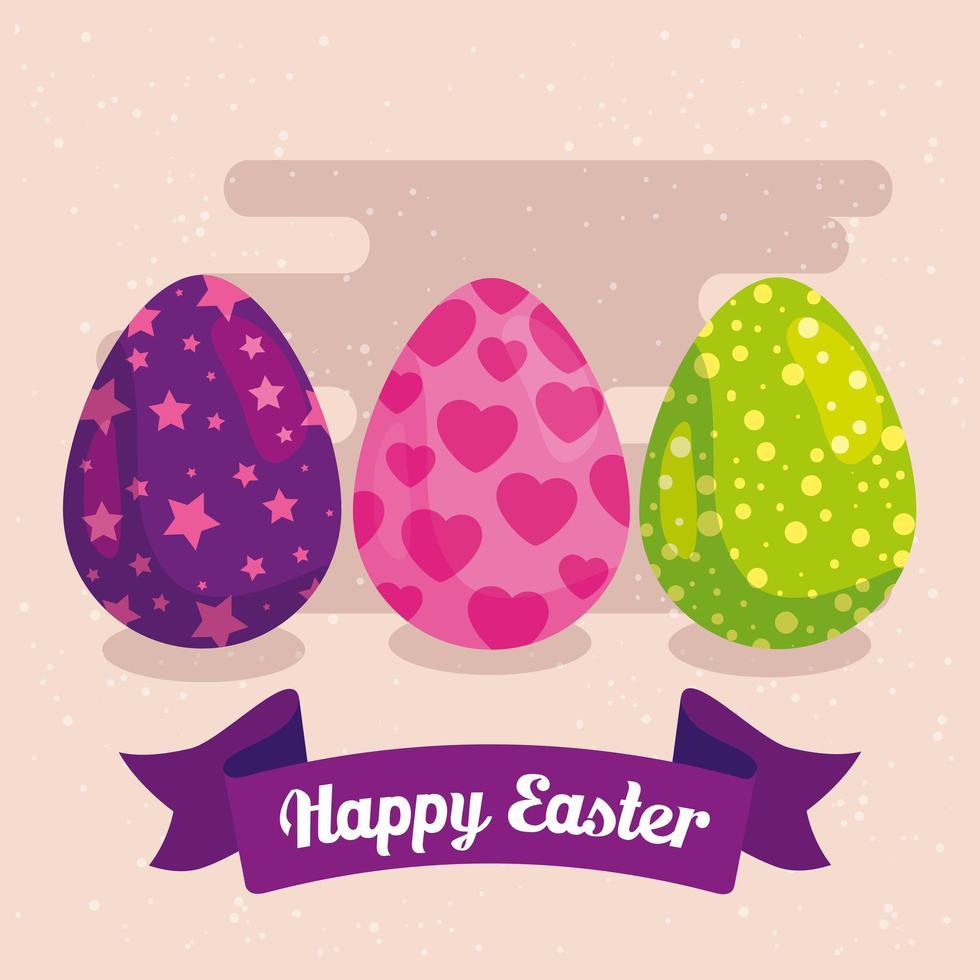 happy easter card with eggs decorated vector