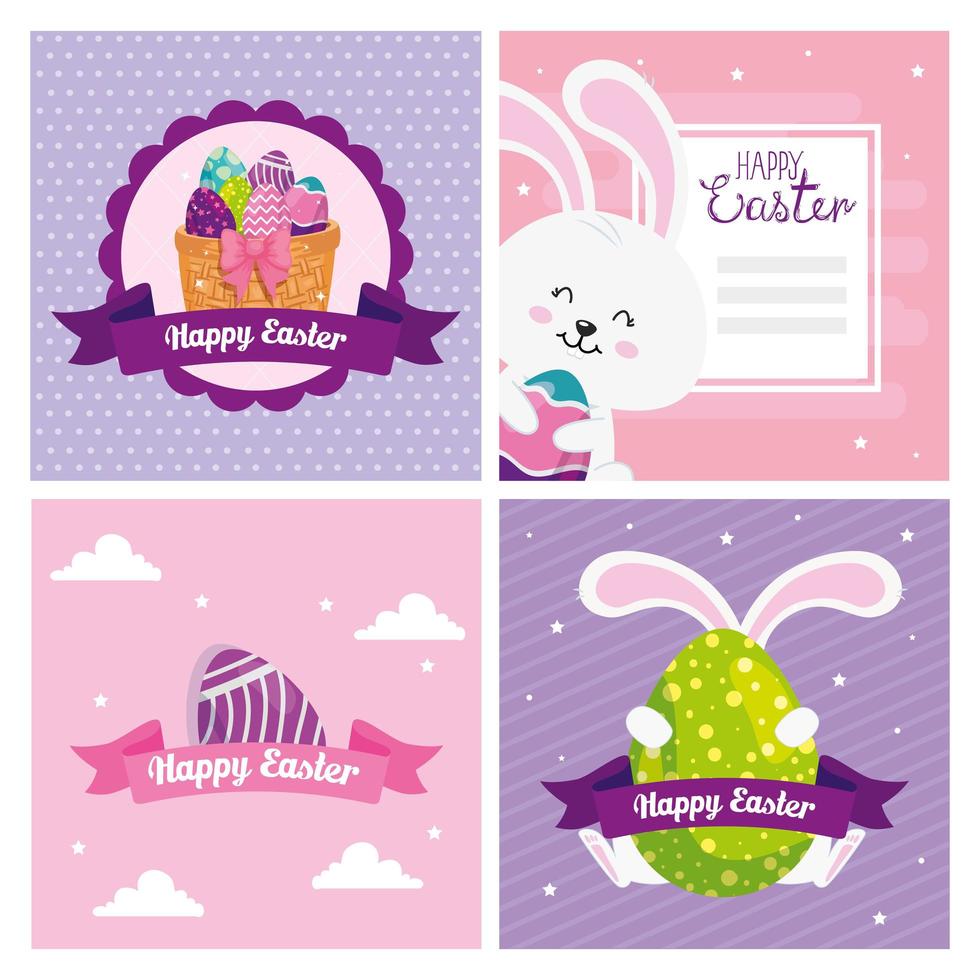 Establecer tarjetas de felices pascuas con decoración vector