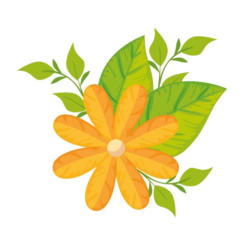 cute flower with leafs isolated icon vector
