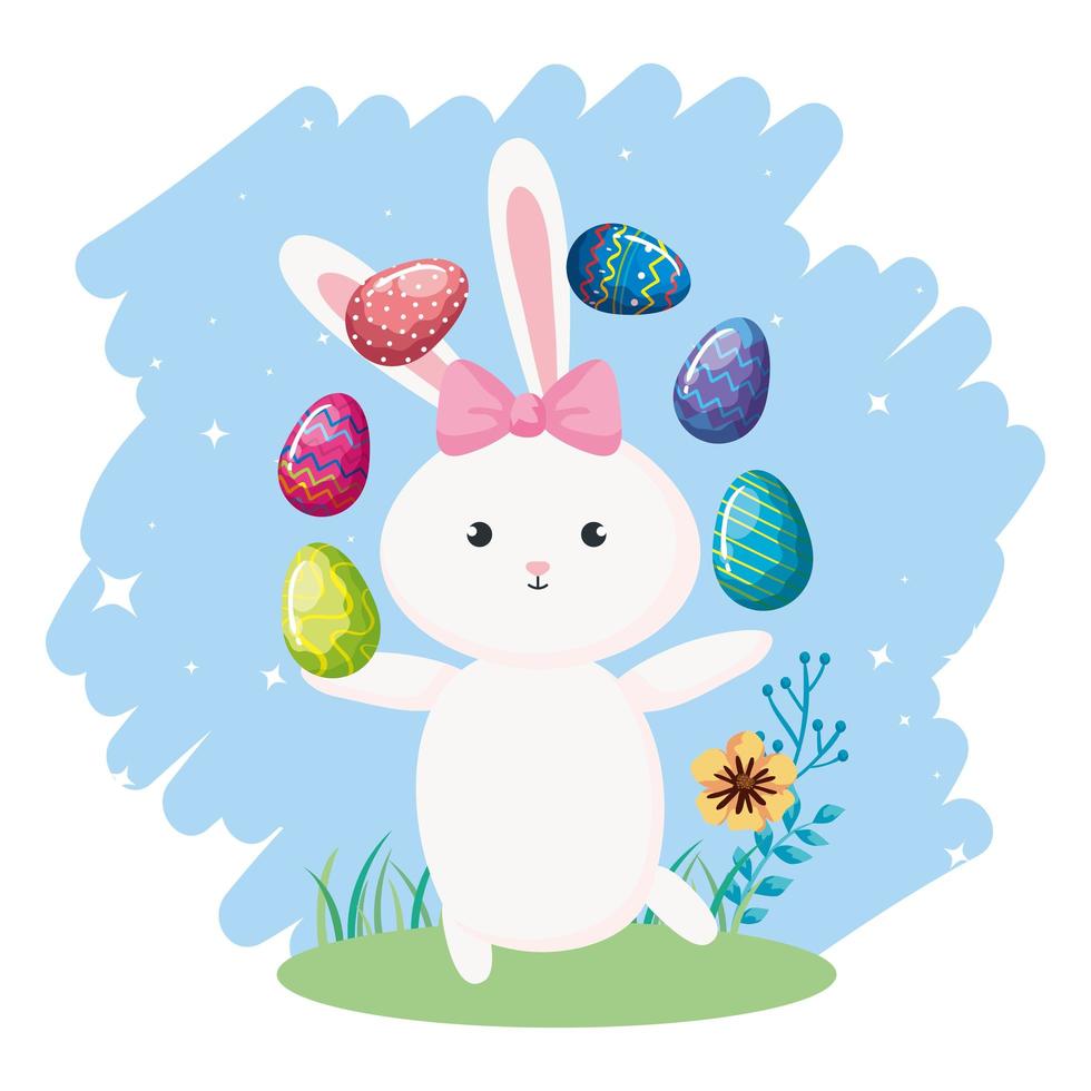 cute rabbit female with eggs decorated vector