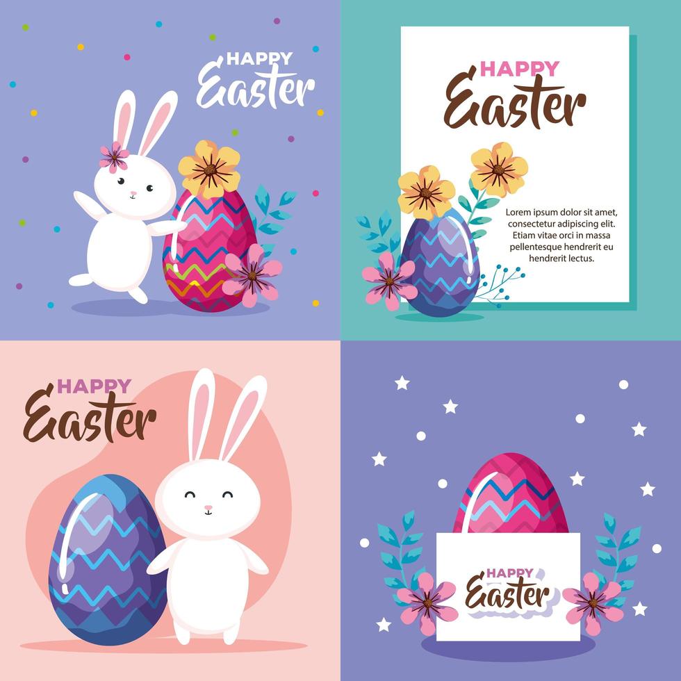 set of happy easter card with decoration vector