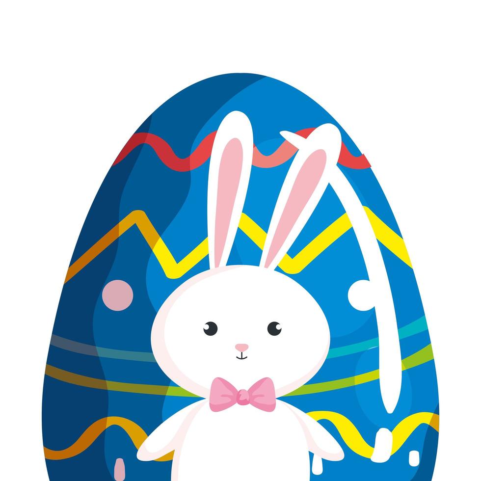 Lindo conejo con huevo icono aislado de pascua vector