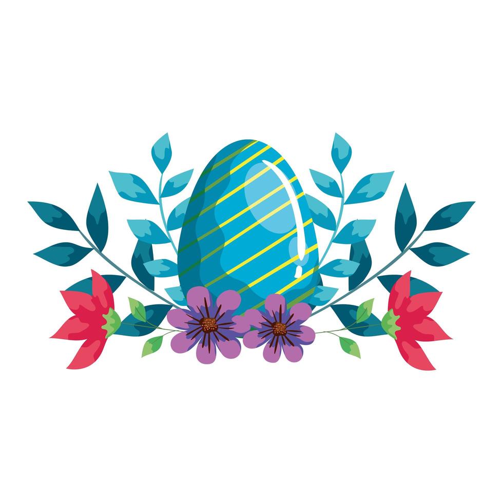 cute egg easter with flowers and leafs decoration vector