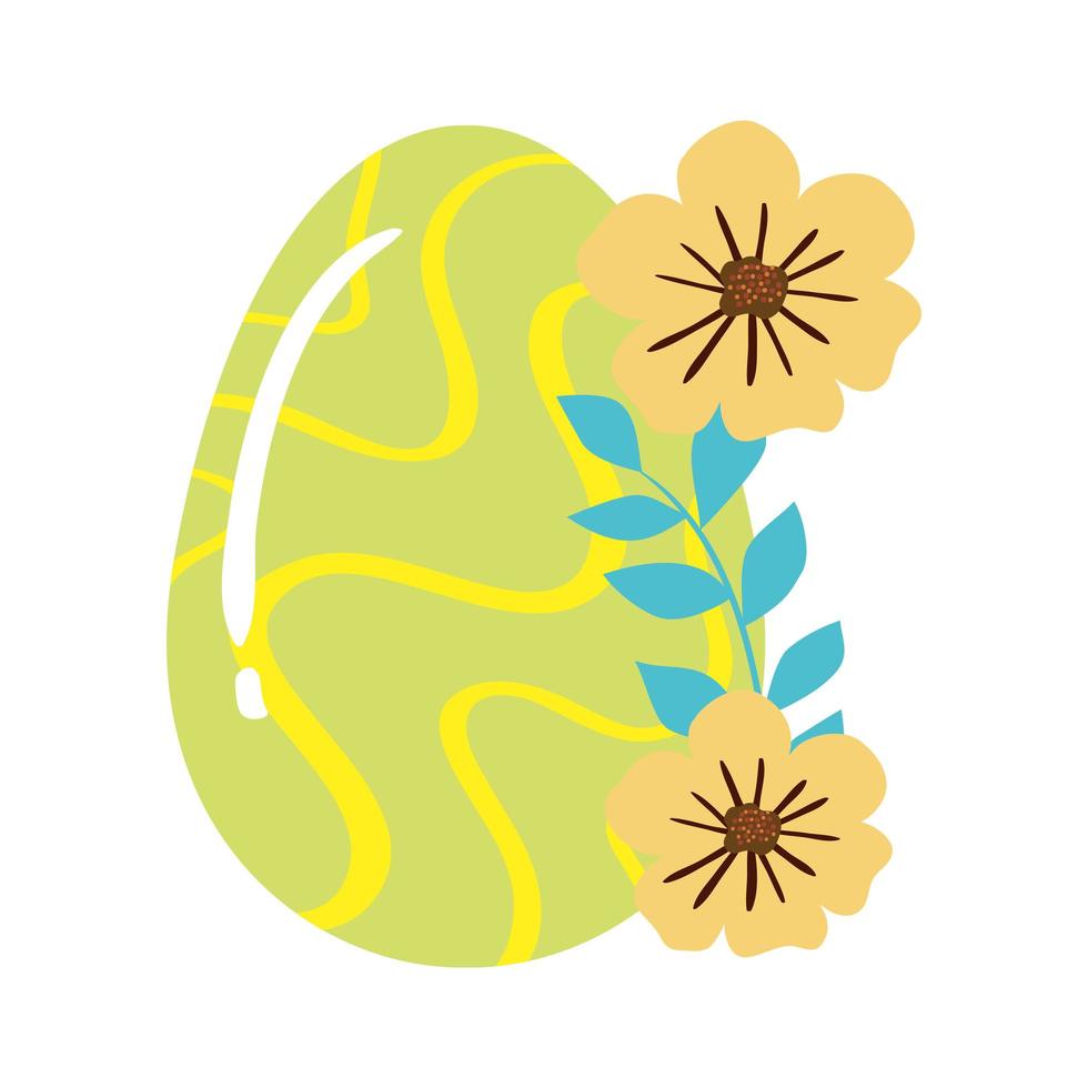 cute egg easter decorated waves lines and flowers vector