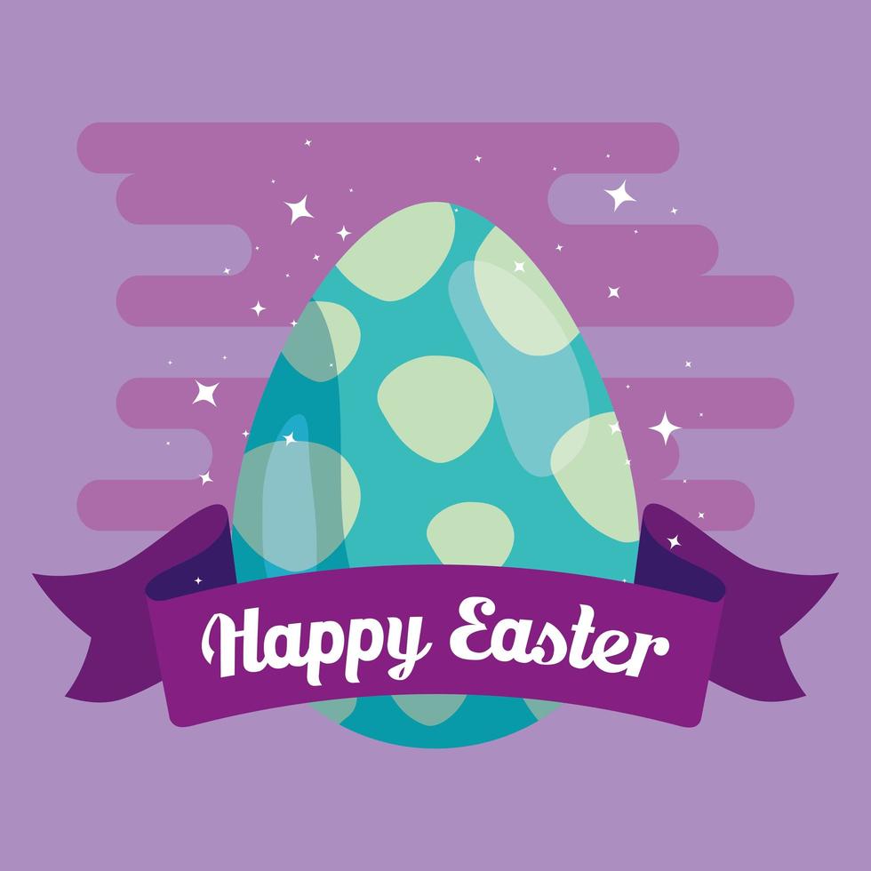 happy easter card and egg decorated with ribbon vector