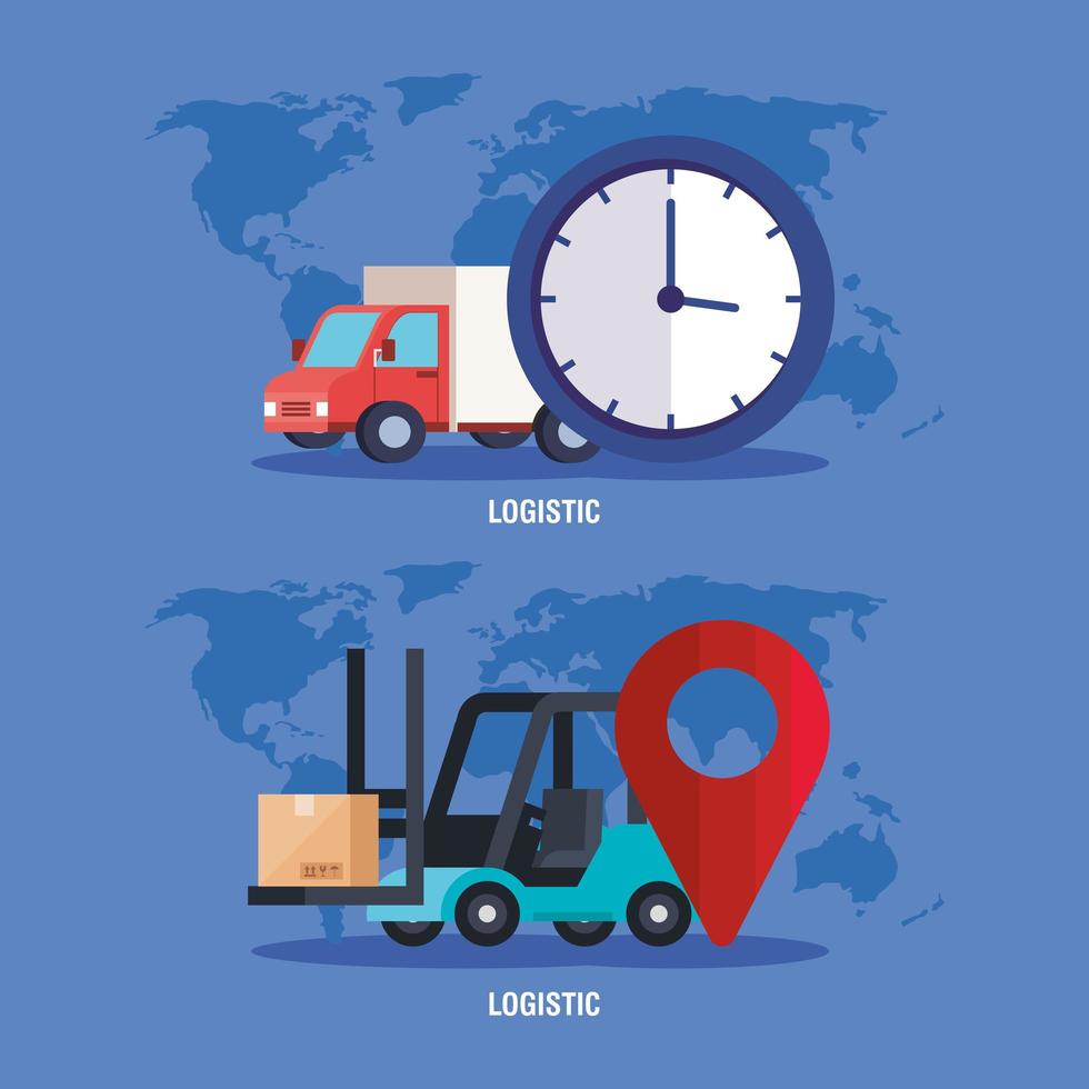 truck forklift clock and gps mark vector design