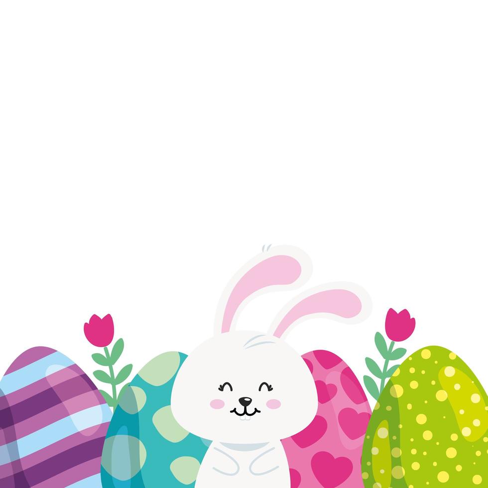 conjunto de lindos huevos de pascua decorados con conejito vector