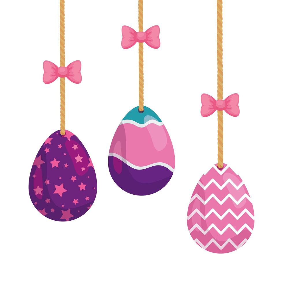 set of cute eggs easter decorated hanging vector