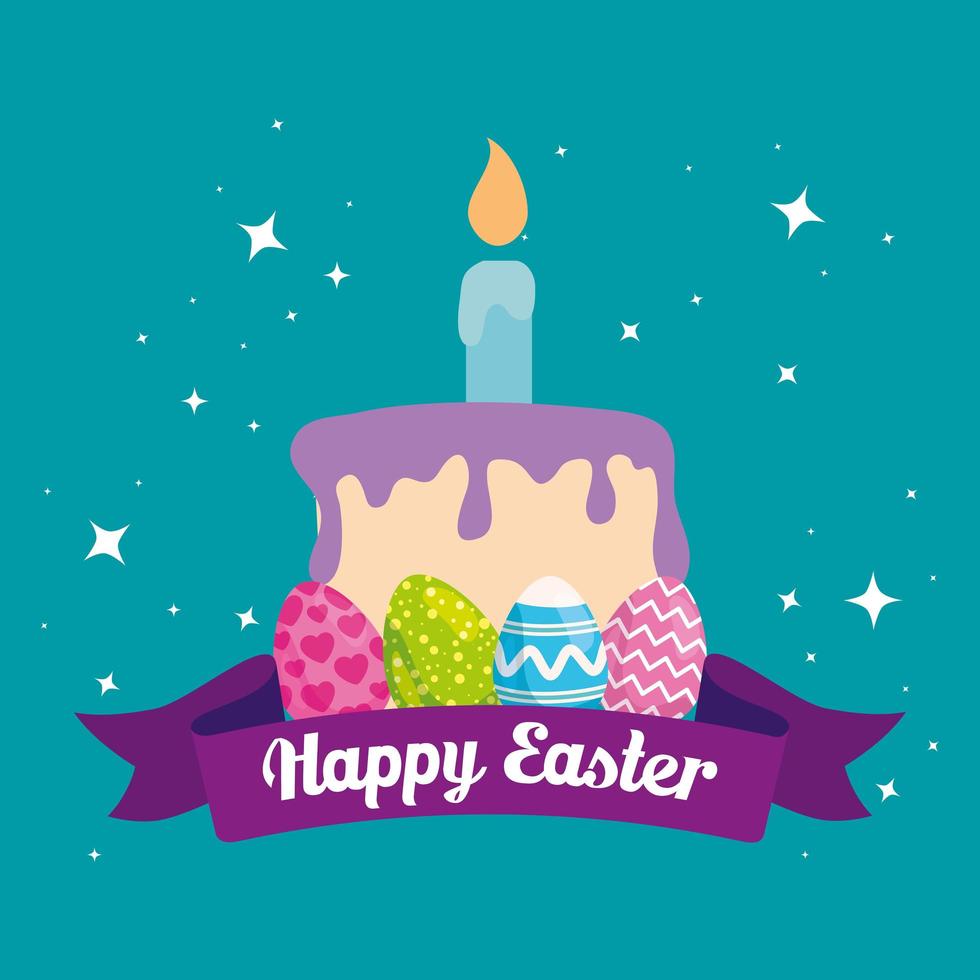 happy easter card with cake and eggs decorated vector