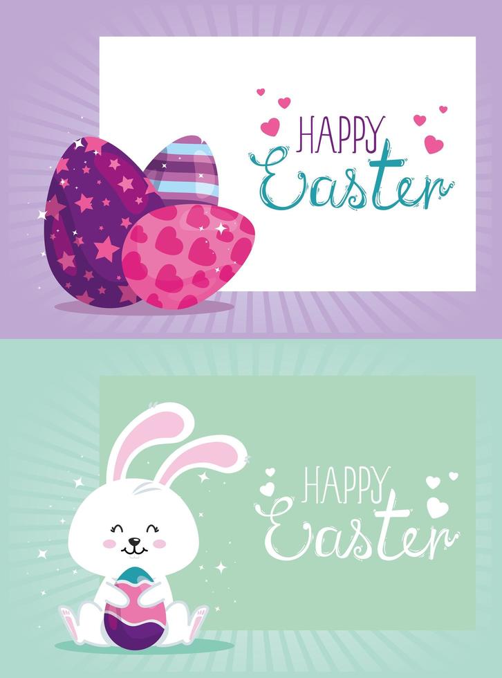 Establecer tarjetas felices pascuas con decoración vector