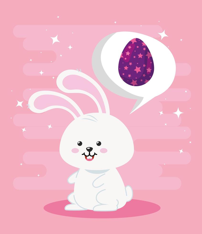 lindo conejo con huevo decoracion de estrellas de pascua vector