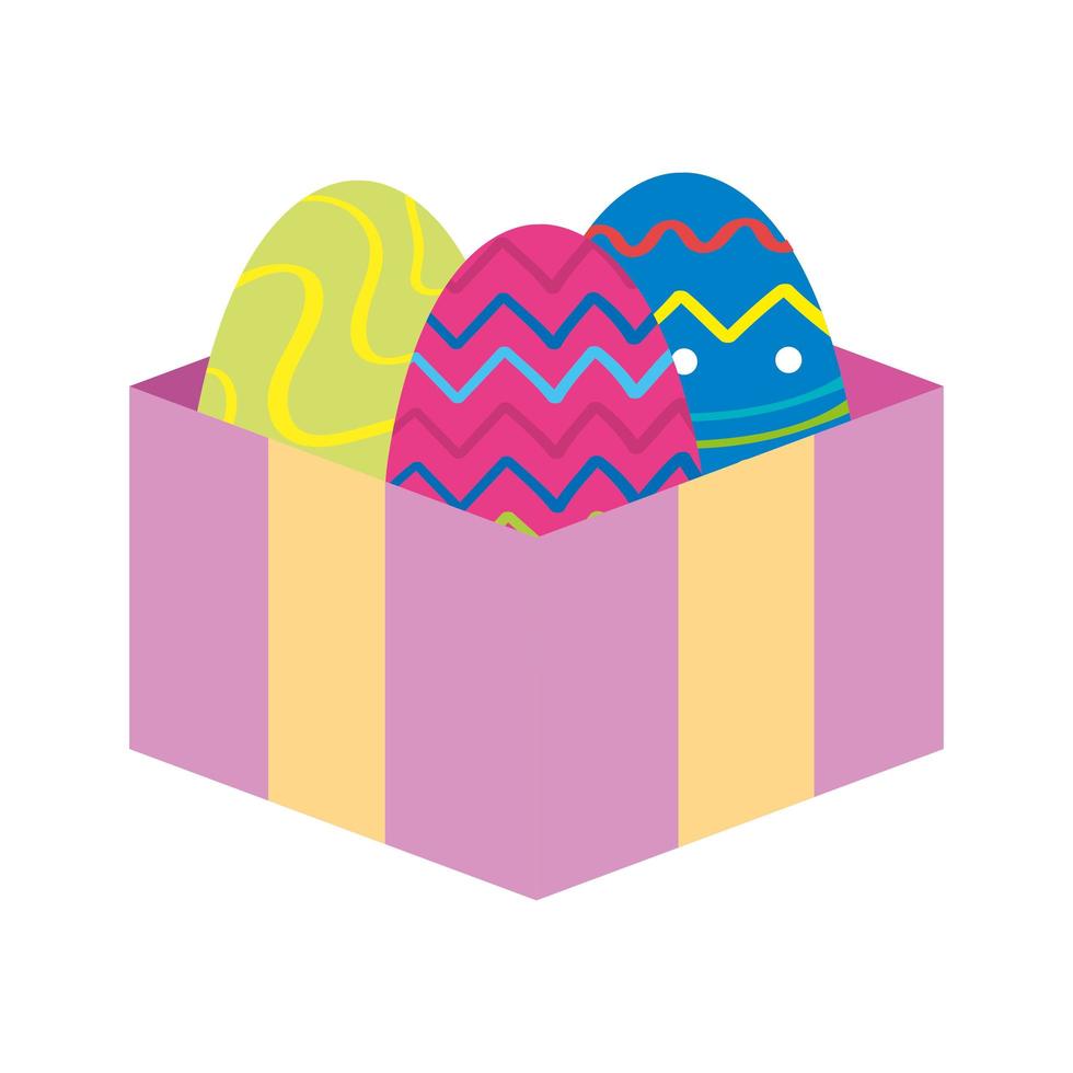 conjunto de lindos huevos de pascua en caja de regalo vector