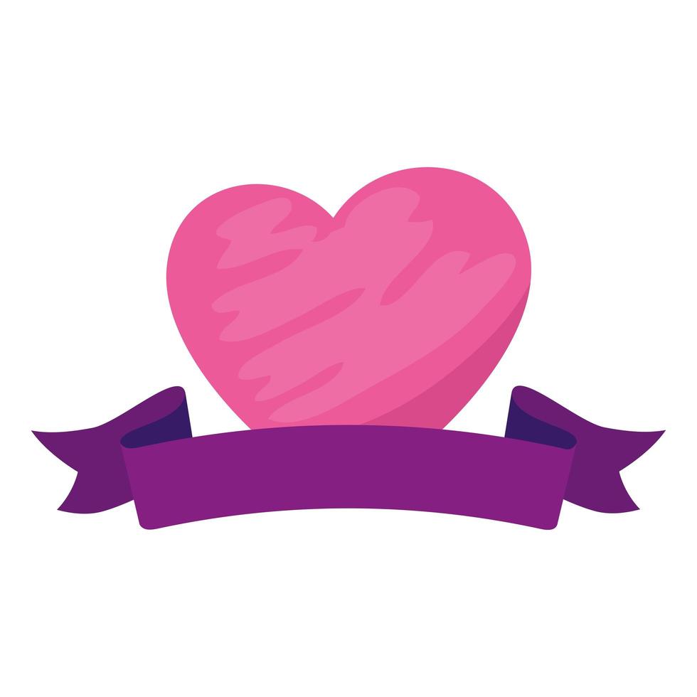 cute heart with ribbon isolated icon vector